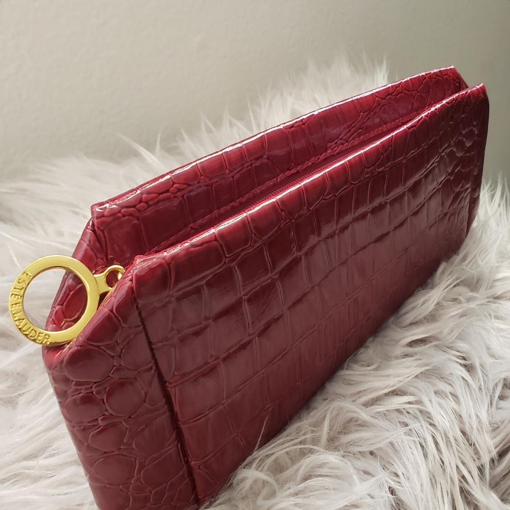 Red Estee Lauder Cosmetic 💄 Alligator Print Bag